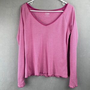 Express Pink White Striped V Neck Long Sleeve Cotton Blend Top Wmn XL Y2K Barbie